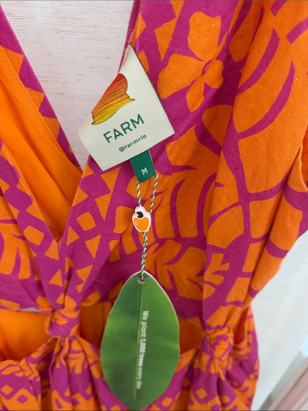 FARM Rio Orange and Pink Tropical V-Neck Mini Dress - Picture 2 of 2
